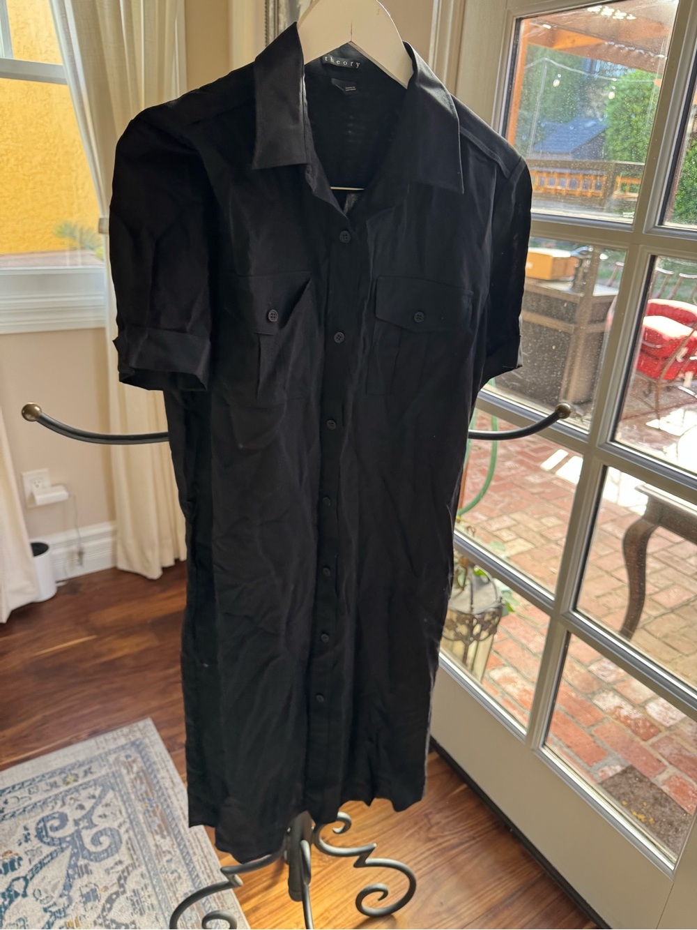 Theory Woman Black Short-Sleeve Button-Up Dress Size 6